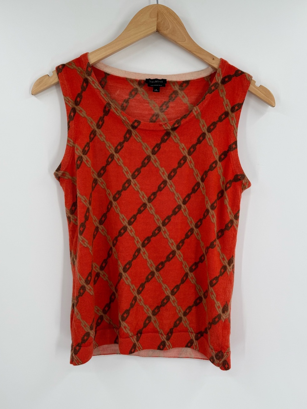 Talbots Merino Wool Chain Link Print Shell Tank Sweater Vest | Orange | Medium